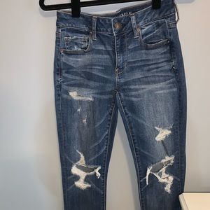 Distressed blue jeans!!